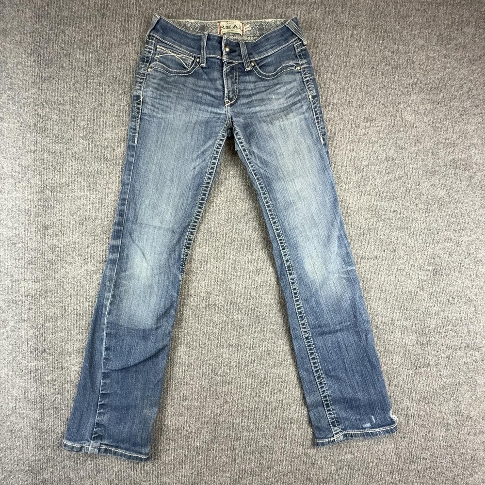 Ariat R.E.A.L. Jeans Womens 28R Blue Mid Rise Straight Distressed Denim 10925